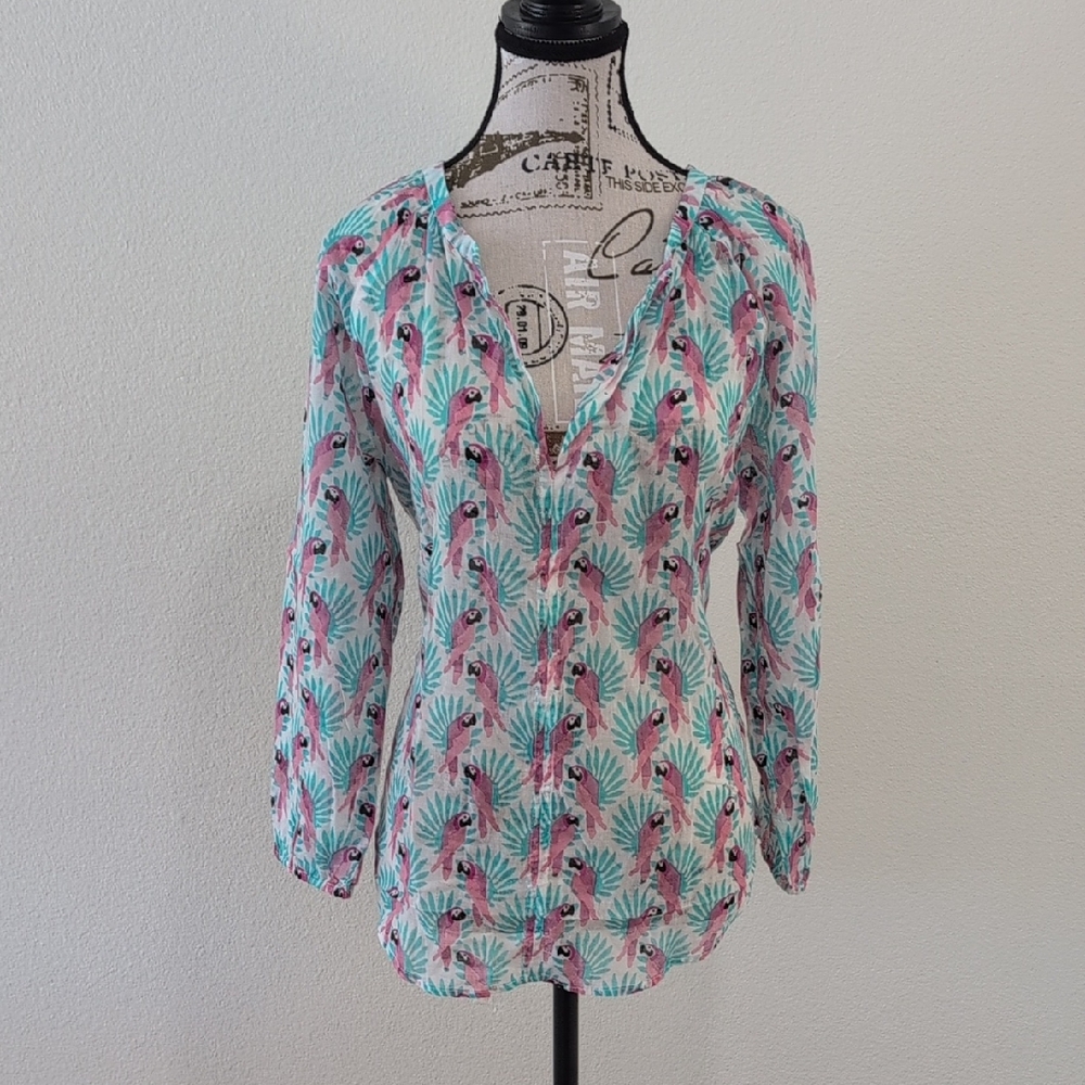 Roller Rabbit Pink and Green Floral Blouse